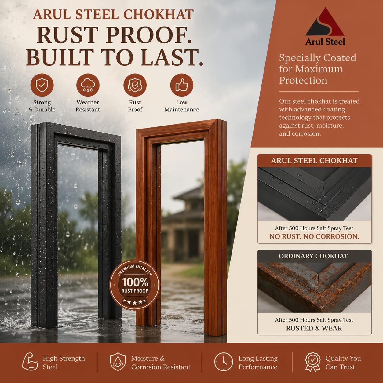 Rust resistant steel frame finish